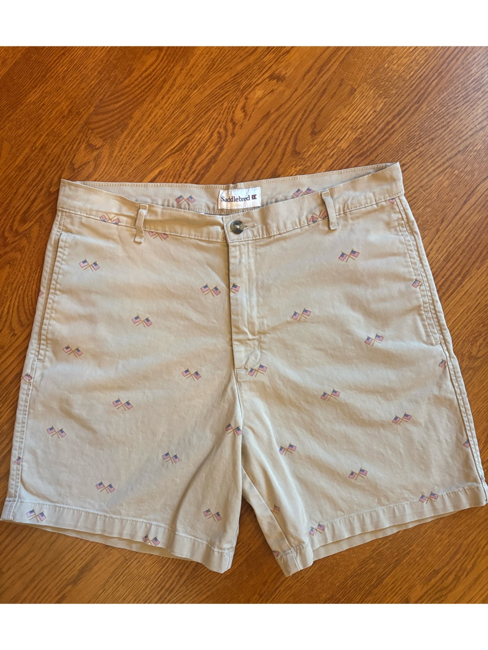 Mens American Flag Print Khaki Shorts